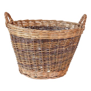 Mid 20th Century Handmade English Two Toned Wicker Baskets from Devon with Double Handles For Sale