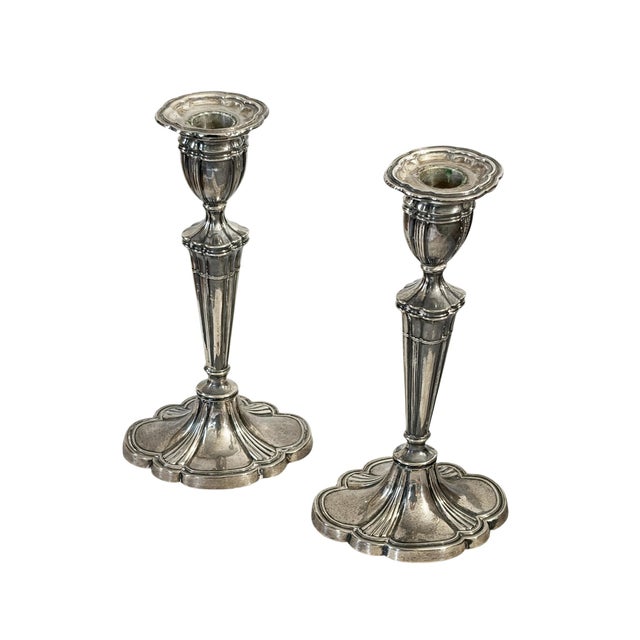 Silver Pair of Elegant Sterling Silver 925 Candle Holders, London, England, 20th Century For Sale - Image 8 of 8