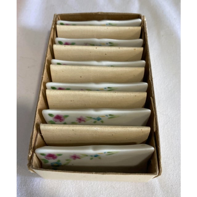 White Set of 6 Vintage Floral Porcelain Name Placards For Sale - Image 8 of 9