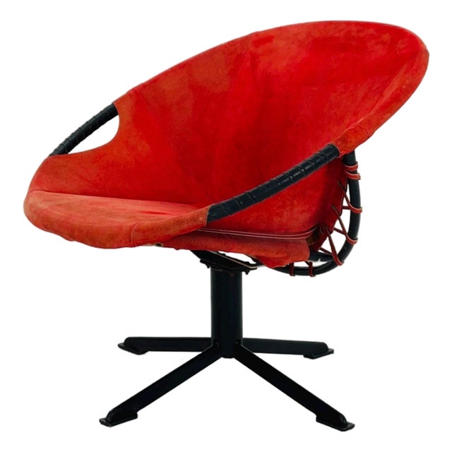 Mid-Century Modern Suede Lounge Chair with Black Iron Frame, Germany 1960s For Sale