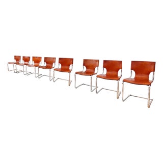Set 8 Carlo Bartoli T 70 920 Cantilever Chairs Brown Leather - 8 PCS For Sale