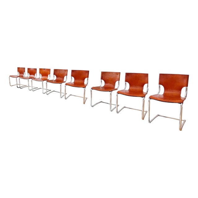 Set 8 Carlo Bartoli T 70 920 Cantilever Chairs Brown Leather - 8 PCS For Sale