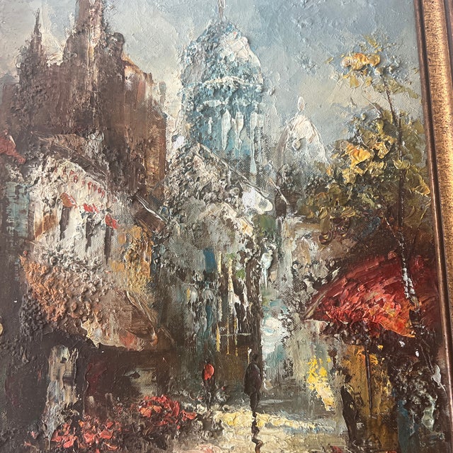 Textile 20th Century European School Impressionist Parisiene Street Impasto Oil on Canvas Framed Signed For Sale - Image 7 of 11