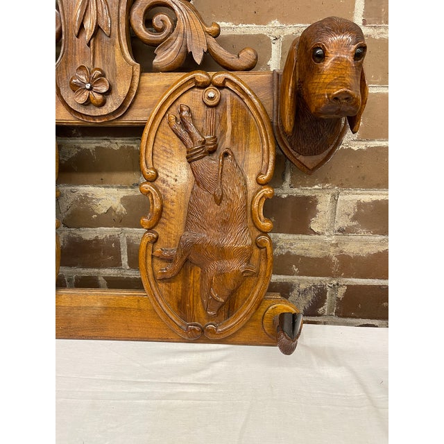 Brown 19th Century Swiss Black Forest Hand Carved Wall Mounted Coat and Hat Rack For Sale - Image 8 of 12