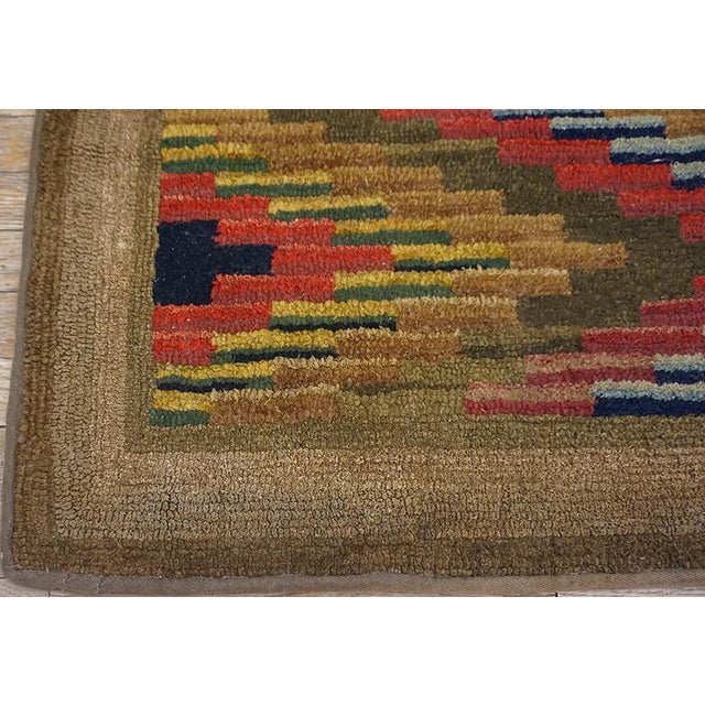 Brown Marvelous Brown Color With Eminent Symmetrical Design Antique American Hooked Rug For Sale - Image 8 of 11