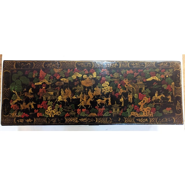 Antique Chinoiserie Lacquer Box Qing Dynasty. Beautifully hand painted Chinoiserie Box decorated with auspicious Chinese...