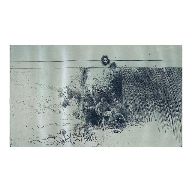 Robert A. BirmelinMan In Field With Dogs, American Modernist Abstract Etching For Sale