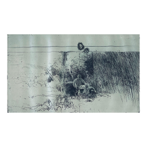 Robert A. BirmelinMan In Field With Dogs, American Modernist Abstract Etching