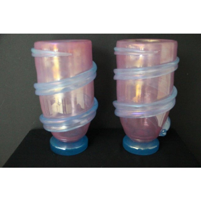 Large Pink and Iridescent Turquoise Murano Glass Vases by Gino Cenedese, 1980s, Set of 2 For Sale - Image 4 of 18