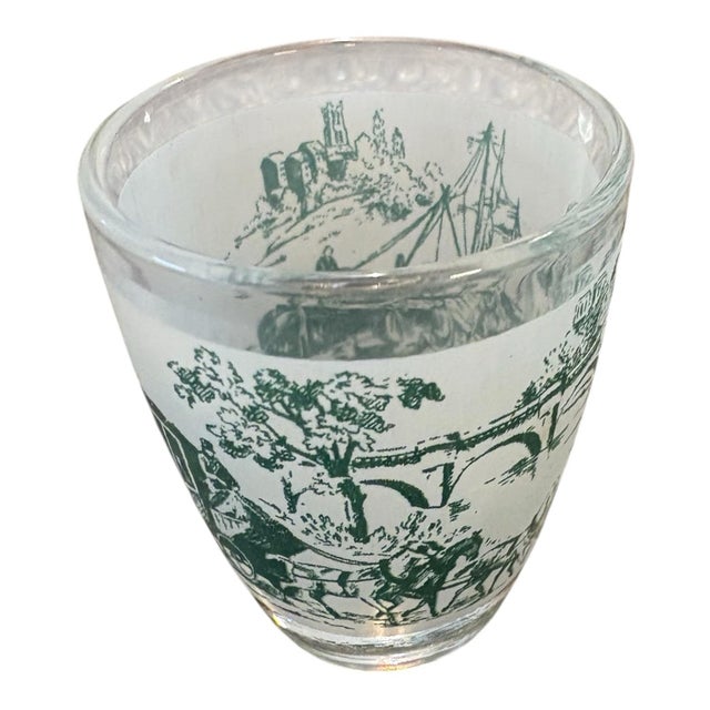 Cristal d' Arques Mid 20th Century French Frosted Scenic Glass 7.5” Decanter & 5 Cordial Glasses, 6 Piece Set For Sale - Image 4 of 11
