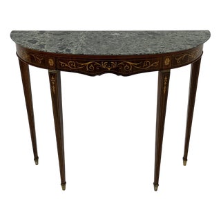Mid-Century Modern Italian Console Table in Green Marble with Brass Feet, 1960s For Sale