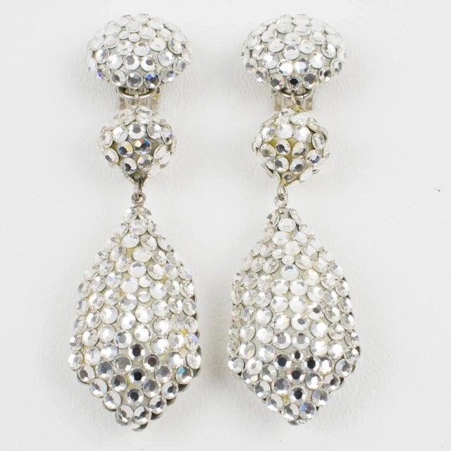 Contemporary Richard Kerr Dangle Silver Crystal Pair of Clip Earrings For Sale - Image 3 of 6