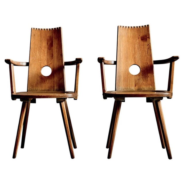 Brutalist Armchairs in Oak by Vervoort, Tilburgnetherlands, 1960s, Set of 2 For Sale - Image 16 of 16