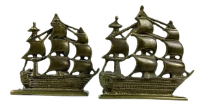 Vintage Schooner Solid Brass Ship Bookends - a Pair