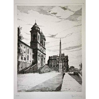 Giuseppe Malandrino, Spanish Steps, Rome, Etching, 1970s For Sale
