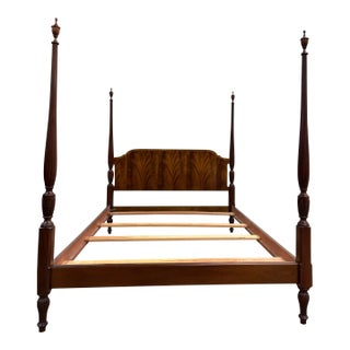 Vintage Queen Size Chippendale Burled Poster Bed For Sale