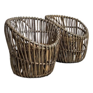 Vintage Boho Stick Rattan Nest Chairs - A Pair For Sale