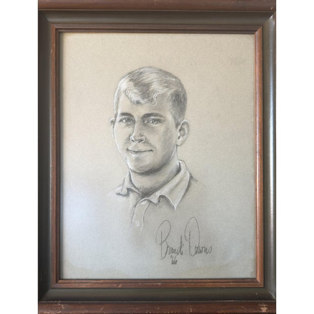 Mid-Century Modern 1966 Mid-Century Charcoal Portrait of a Young Man by Brandi Downs For Sale - Image 3 of 11