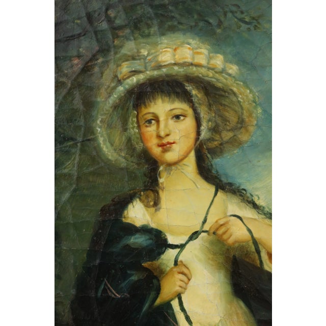 Traditional Woman W. Bonnet in Field Framed Oil Painting on Canvas For Sale - Image 3 of 9