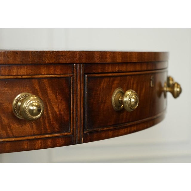 Fine Regency Drum Top Library Table with Aged Green Leather Top For Sale - Image 9 of 15
