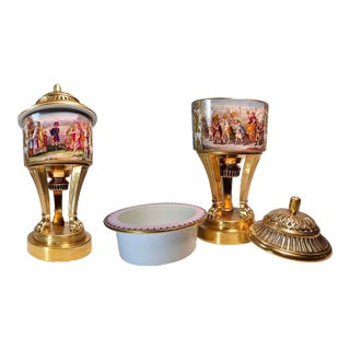 Antique 19th Century Royal Vienna Porcelain Potpourri Urns- Set of 2 For Sale