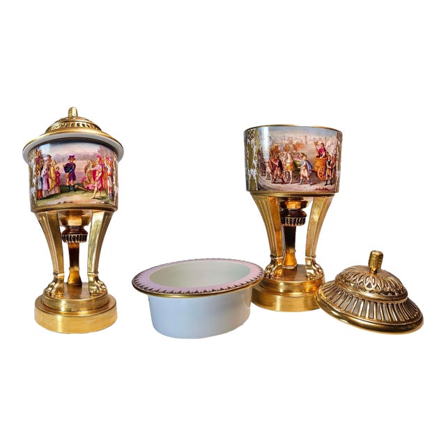 Antique 19th Century Royal Vienna Porcelain Potpourri Urns- Set of 2 For Sale