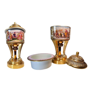 Antique 19th Century Royal Vienna Porcelain Potpourri Urns- Set of 2