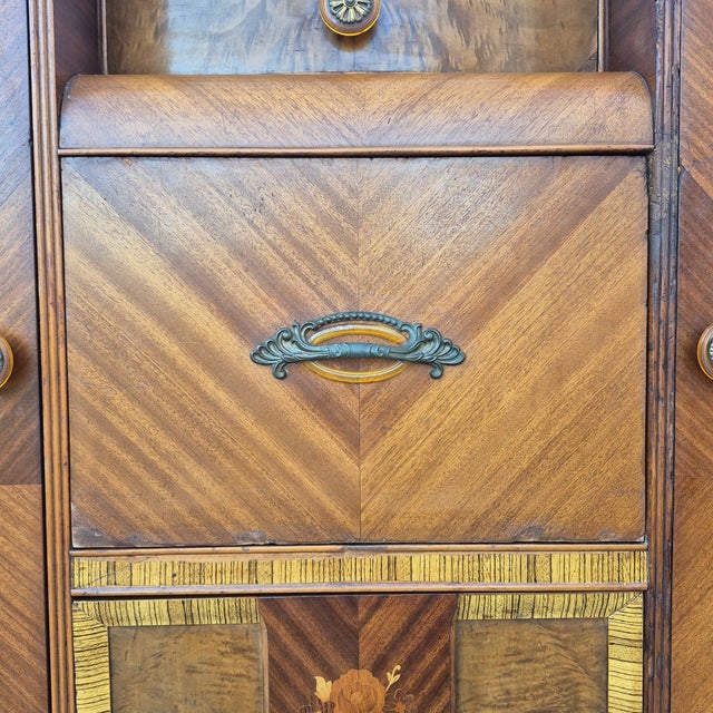 Wood 1930s Art Deco Waterfall Double Chifferobe Armoire W/ Secretary Desk For Sale - Image 7 of 16