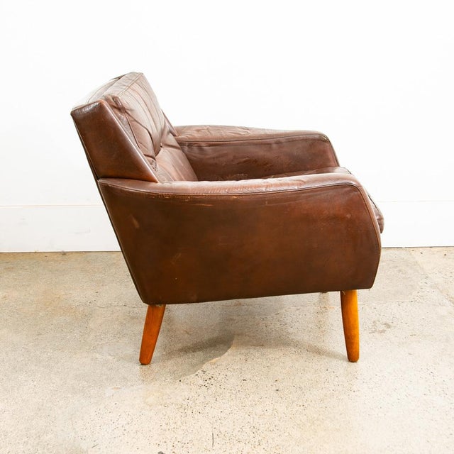 Mid-Century Modern 1960s Mid Century Modern Danish Lounge Chair Brown Leather Armchair Legs Denmark MCM For Sale - Image 3 of 10