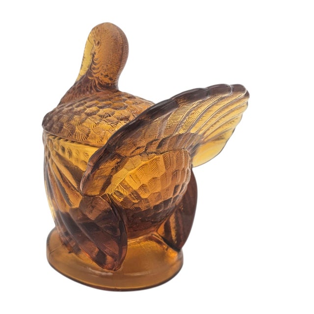 VTG Le Smith Glass Turkey Candy Dish Golden Orange Covered Jar MCM 7.75" For Sale In San Francisco - Image 6 of 13