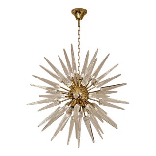 Italian 51-Tip Murano Glass Sputnik Chandelier, Clear Transparent For Sale