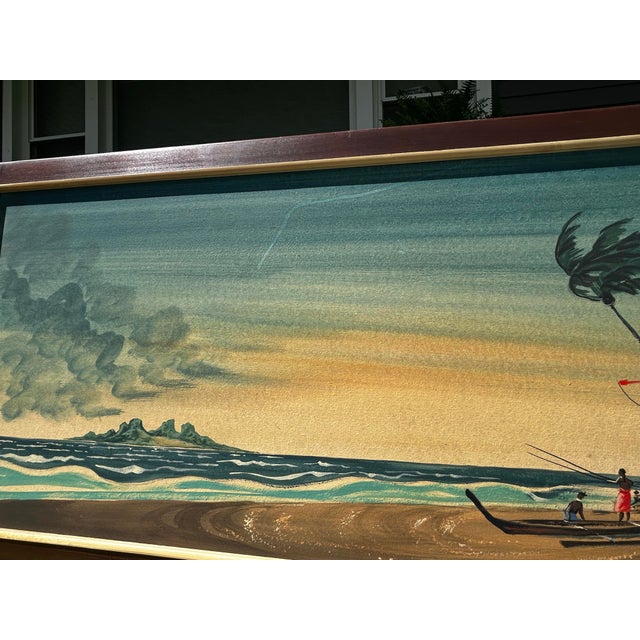 Brown 1960s VTG Carlo of Hollywood Polynesian Tiki Tropical Oil Painting MCM For Sale - Image 8 of 12