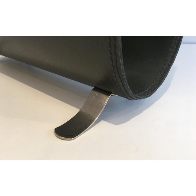 Circa 1950 Leather Magazine Rack on a Brushed Steel Base, French For Sale - Image 11 of 12