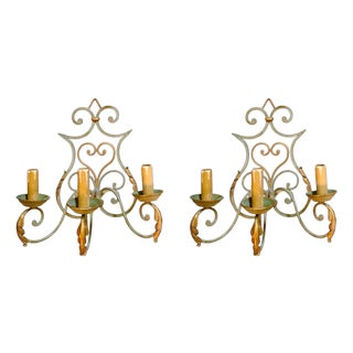Vintage Wall Sconces in Wrought Iron, 1925, Set of 2 For Sale