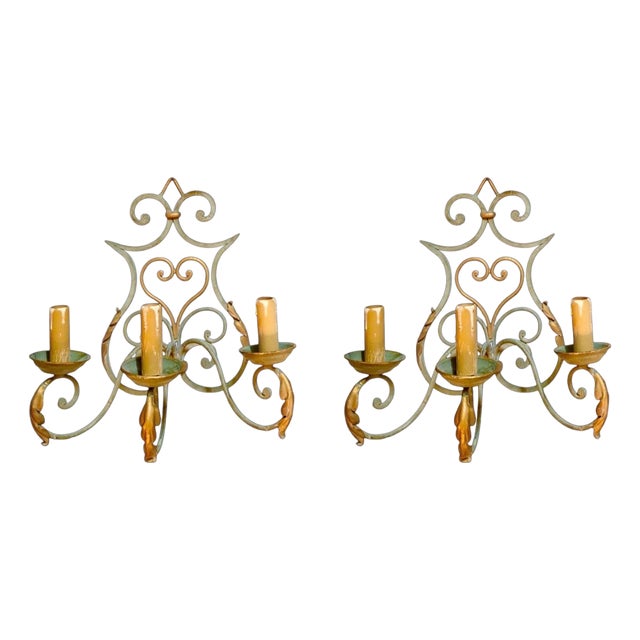 Vintage Wall Sconces in Wrought Iron, 1925, Set of 2 For Sale