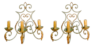 Vintage Wall Sconces in Wrought Iron, 1925, Set of 2