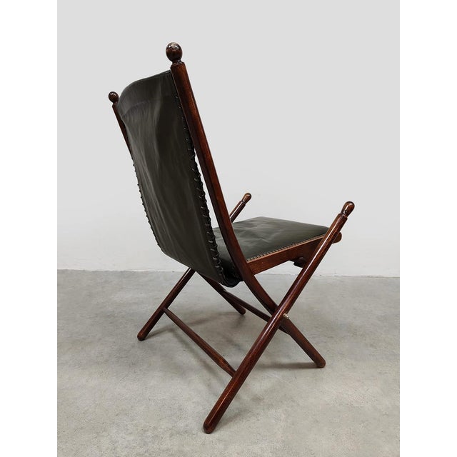 Vintage Leather Folding Campaign Chair by Leren Klapstoel, 1950 For Sale - Image 8 of 8