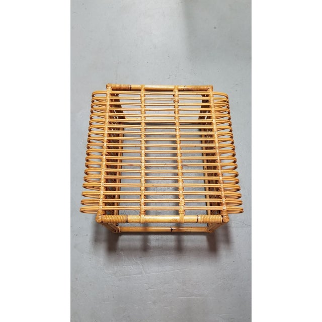 1970s 1970s Restored Skeleton Italian Pencil Reed Rattan Ottoman Footstool in the Style of Franco Albini For Sale - Image 5 of 9