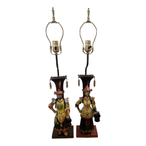 Pair of Mid 20th Century Chinoiserie Figural Table Lamps