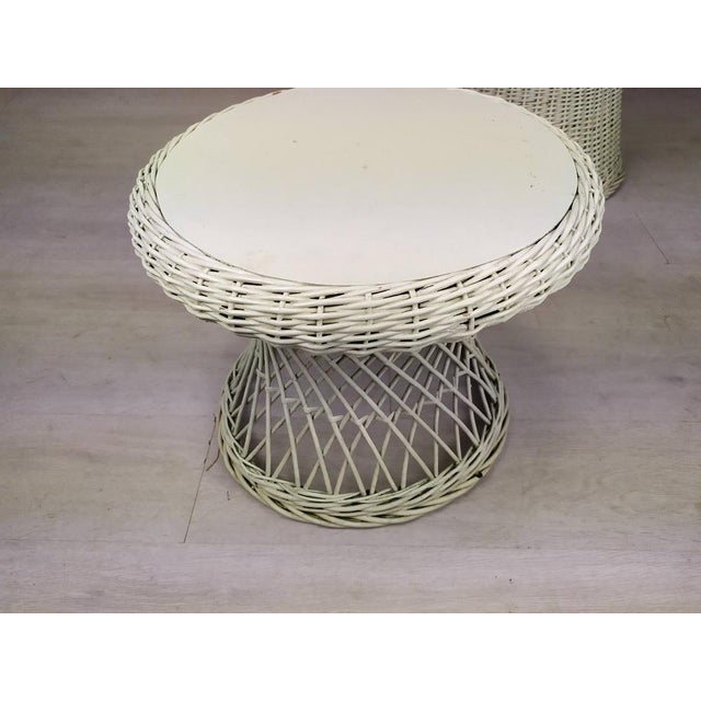 Set of Vintage White Rattan Armchair and Table For Sale - Image 16 of 18