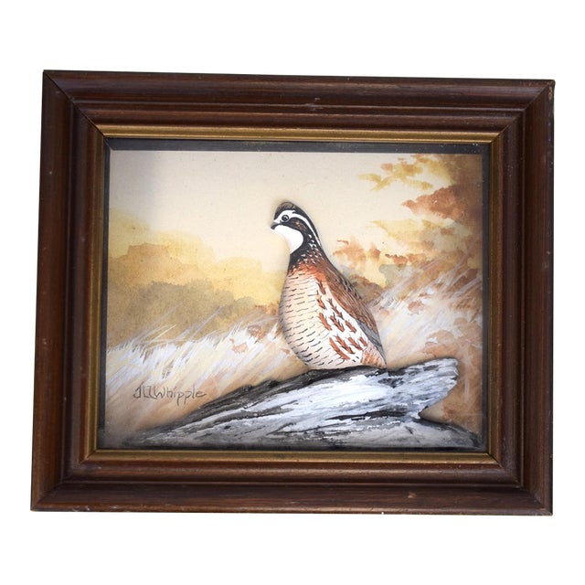 Hand Painted Bob White Quail Composition Relief Sculpture & Landscape by Joseph Q. Whipple (Signed & Dated 10/84) For Sale