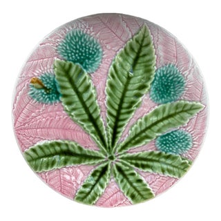 French Majolica Chestnut Leaves Plate Salins, Circa 1880 For Sale