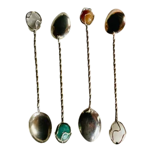 Set of Four Brazilian Sterling Silver & Semi-Precious Stone Spoons, C. 1960
