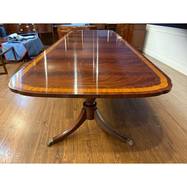 Classic Double Scalloped Multi-Banded Mahogany Dining Table by Leighton Hall - Showroom Sample For Sale - Image 9 of 15