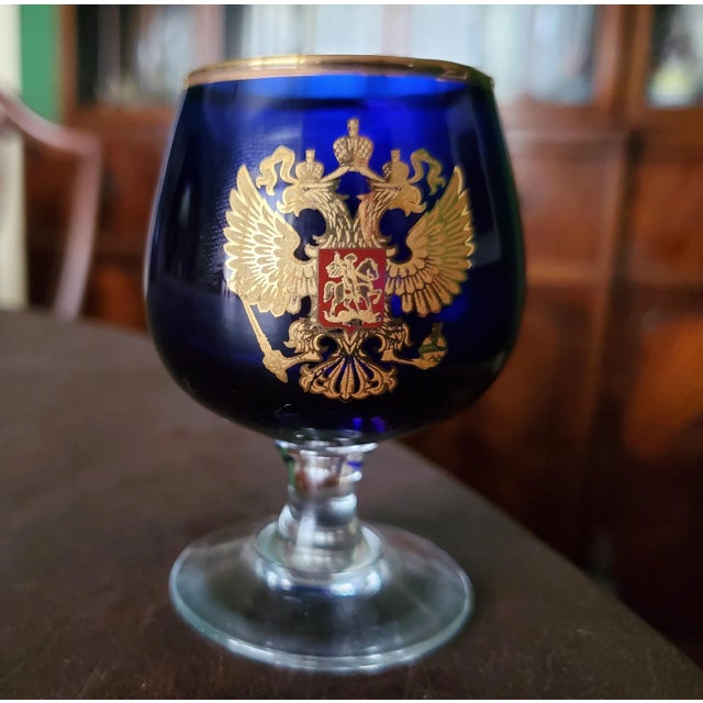 Early 20th Century Cobalt Crystal Brandy Glasses, Set of 6 For Sale In Baltimore - Image 6 of 7