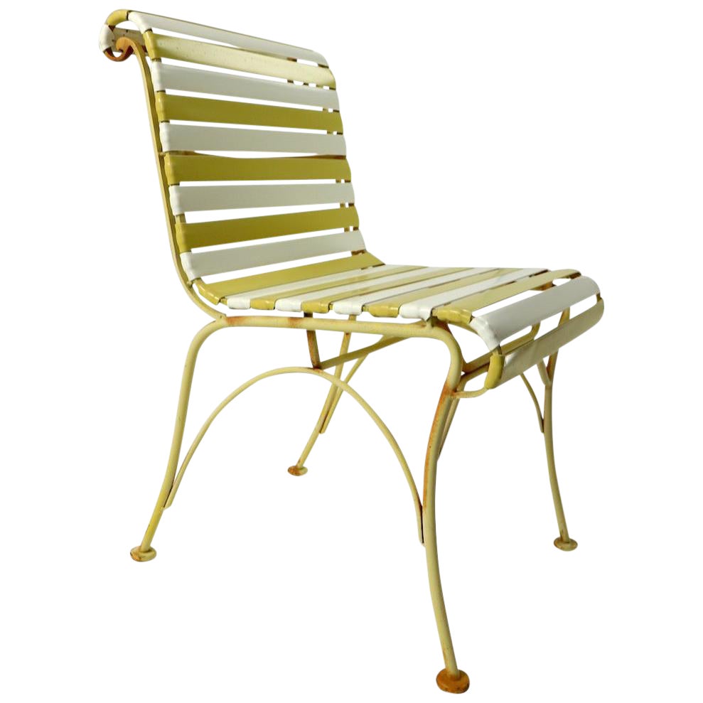 Pair Of Wood Wrought Iron And Plastic Strap Garden Patio Poolside Lounge Chairs Chairish