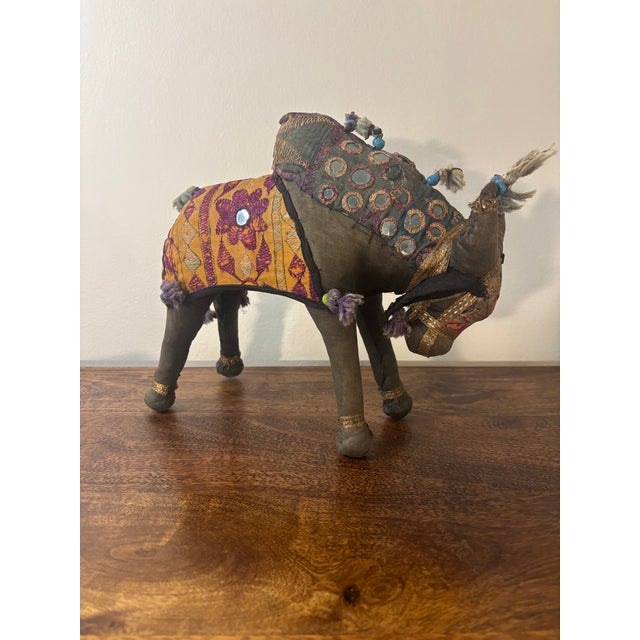 Vintage Rajasthani Embroidered Bull Folk Art Figure, India, Anglo Raj Decor For Sale - Image 4 of 6