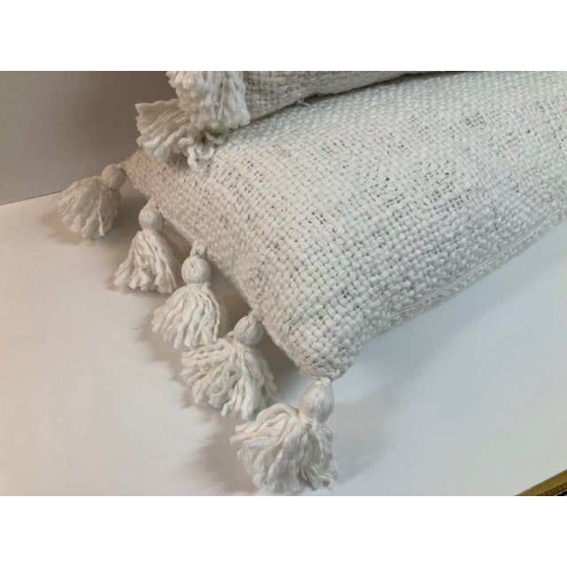 Art Deco Natural Raw Silk Super Soft Decorative Pillows With Tassels- a Pair For Sale - Image 3 of 11