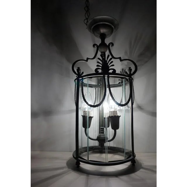 Brown French Neoclassical Bronze & Glass Hall Lantern, 1890s For Sale - Image 8 of 11