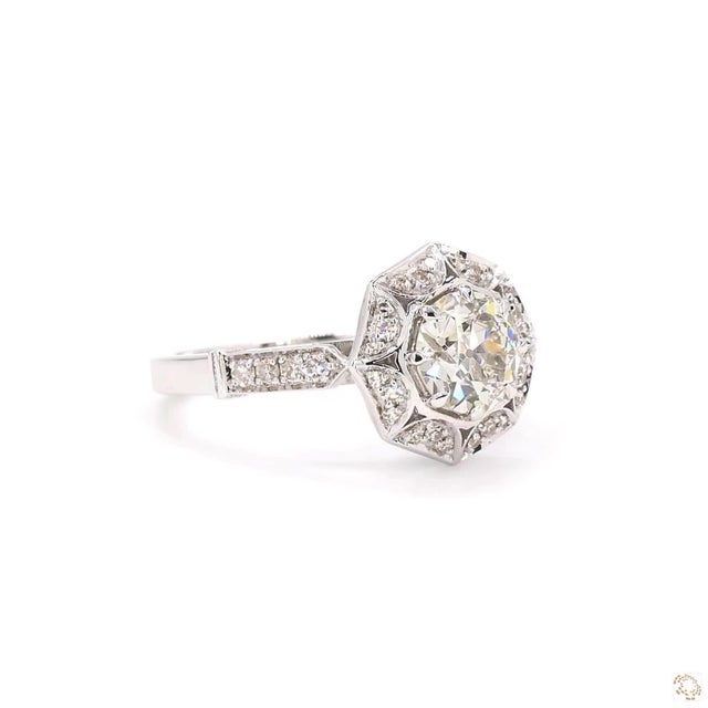 Silver Antique Design 1.07 Carat Old European Cut Diamond Gold Ring, Size 6.5 For Sale - Image 8 of 9